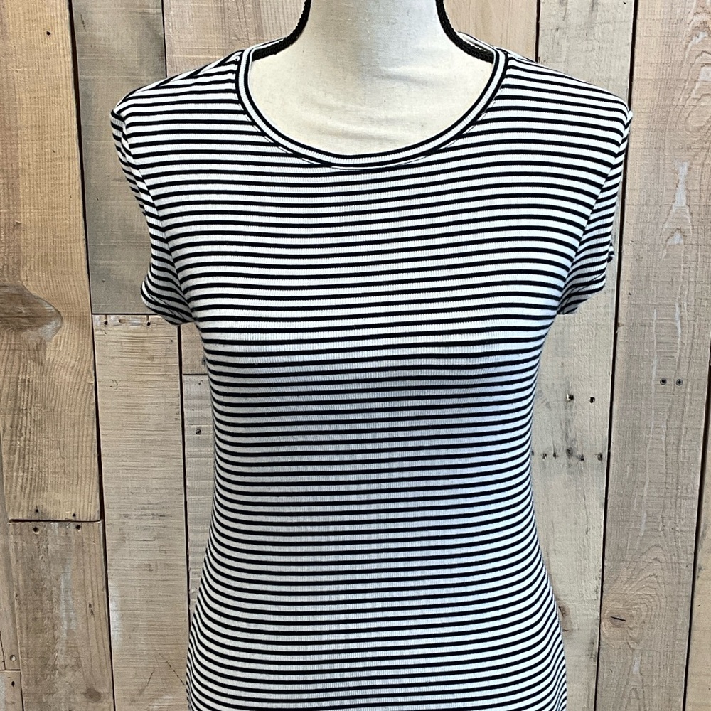 Short sleeve black and white stripe ATM maxi dress